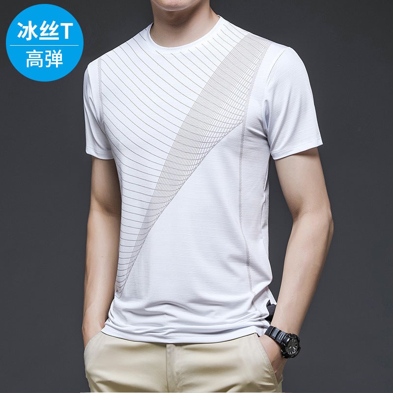 Summer Ultra-Thin Breathable Men'S Ice Silk Quick-Drying Clothes Short-Sleeved T-Shirt Summer Sports Running Fitness T-Shirt National Fashion - Image 1