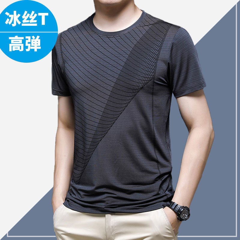 Summer Ultra-Thin Breathable Men'S Ice Silk Quick-Drying Clothes Short-Sleeved T-Shirt Summer Sports Running Fitness T-Shirt National Fashion - Image 3