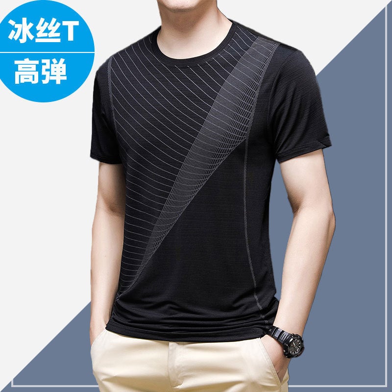 Summer Ultra-Thin Breathable Men'S Ice Silk Quick-Drying Clothes Short-Sleeved T-Shirt Summer Sports Running Fitness T-Shirt National Fashion - Image 4