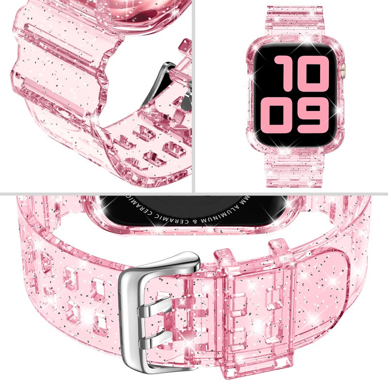 DABAOZA Compatible for Clear Apple Watch Band with Bumper Case 41mm 40mm 38mm, Women Men Glitter Bling TPU Sport Strap for iWatch SE Ultra 3 2 Series 11 10 9 8 7 6 5 4 3 2 1ï¼ˆGlitterPink,41/40/38ï¼‰ - Image 3