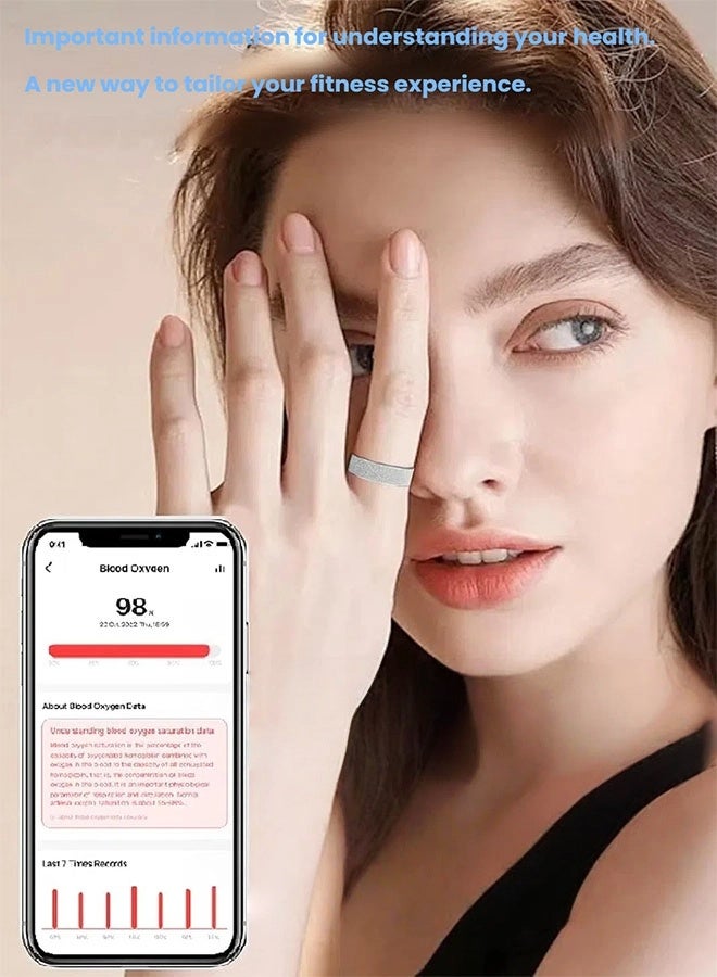 خاتم ذكي مع تتبع اللياقة البدنية والصحة، ومراقبة الصحة طوال اليوم، ومراقبة معدل ضربات القلب/النوم/ضغط الدم، ومقاوم للماء IP68، ويدعم عمر بطارية من 3 إلى 5 أيام، ومتوافق مع أنظمة Android وiOS (فضي) - Image 5