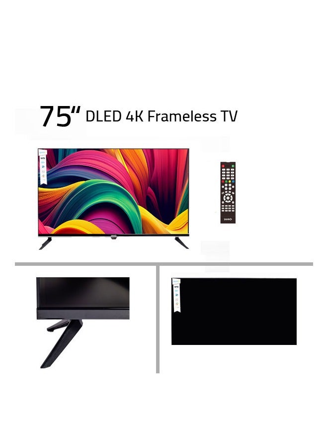 SAHM 75 Inch 4K Smart DLED TV, Frameless Design, Android 9, 3840x2160 Resolution, 16:9 Aspect Ratio, Wall Stand Included, Black Color | Model Name: SHM-75LHKS - Image 3