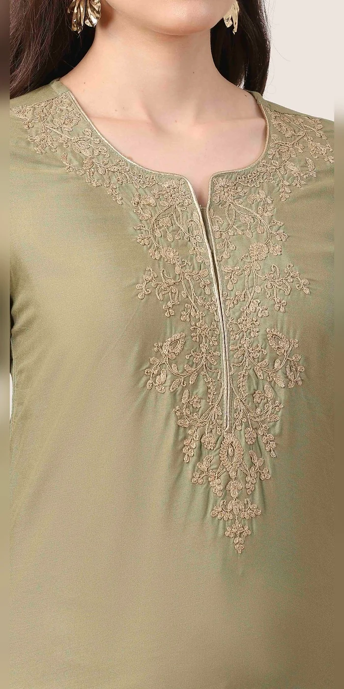 Biba Women Sap Green Embroidered Straight Kurta Set