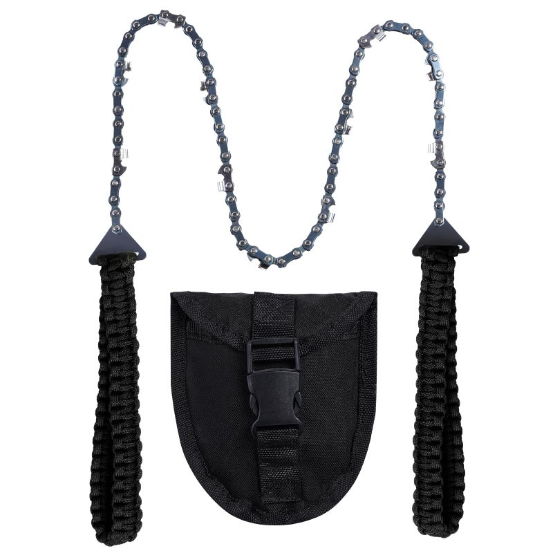 Sucrain Pocket Chainsaw With Paracord Handle  Folding Chain Hand Saw  Emergency Outdoor Survival Gear For Camping  Hunting  Hiking  Cutting Wood & Tree (Black Paracord  11 Teech  24''Long) - Image 1