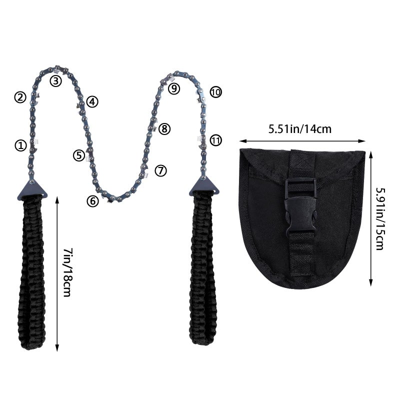 Sucrain Pocket Chainsaw With Paracord Handle  Folding Chain Hand Saw  Emergency Outdoor Survival Gear For Camping  Hunting  Hiking  Cutting Wood & Tree (Black Paracord  11 Teech  24''Long) - Image 2