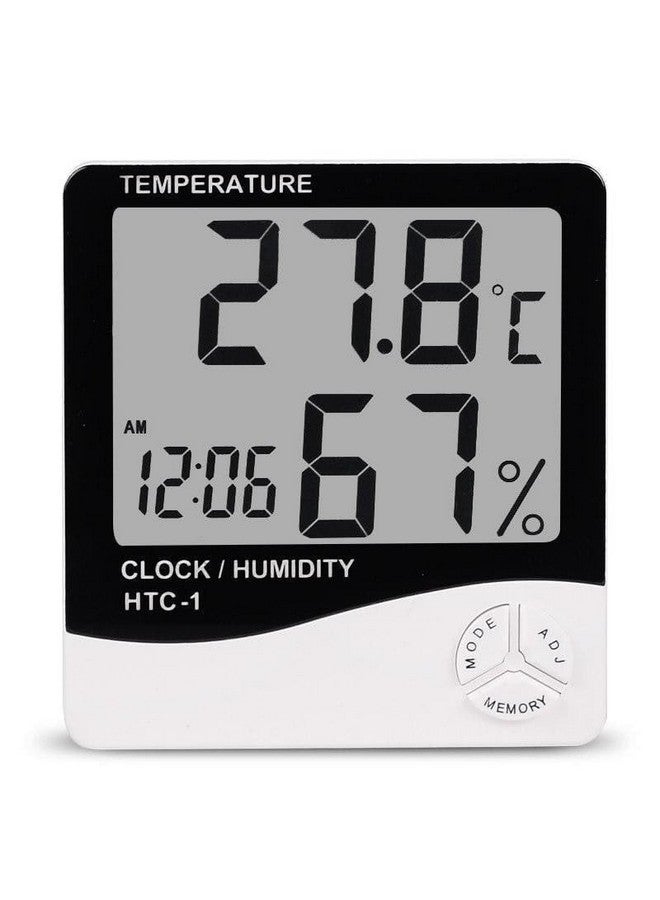 ATETO HTC Clock High Precision Large Screen Electronic Indoor Temperature Humidity Thermometer with Clock Alarm(Pack of 1) - Image 1