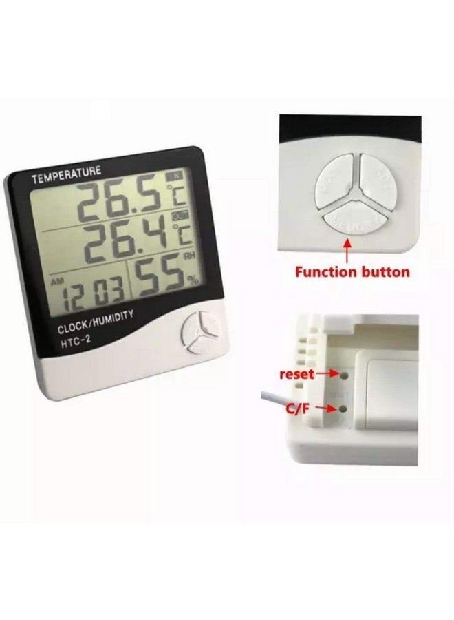 ATETO HTC Clock High Precision Large Screen Electronic Indoor Temperature Humidity Thermometer with Clock Alarm(Pack of 1) - Image 2