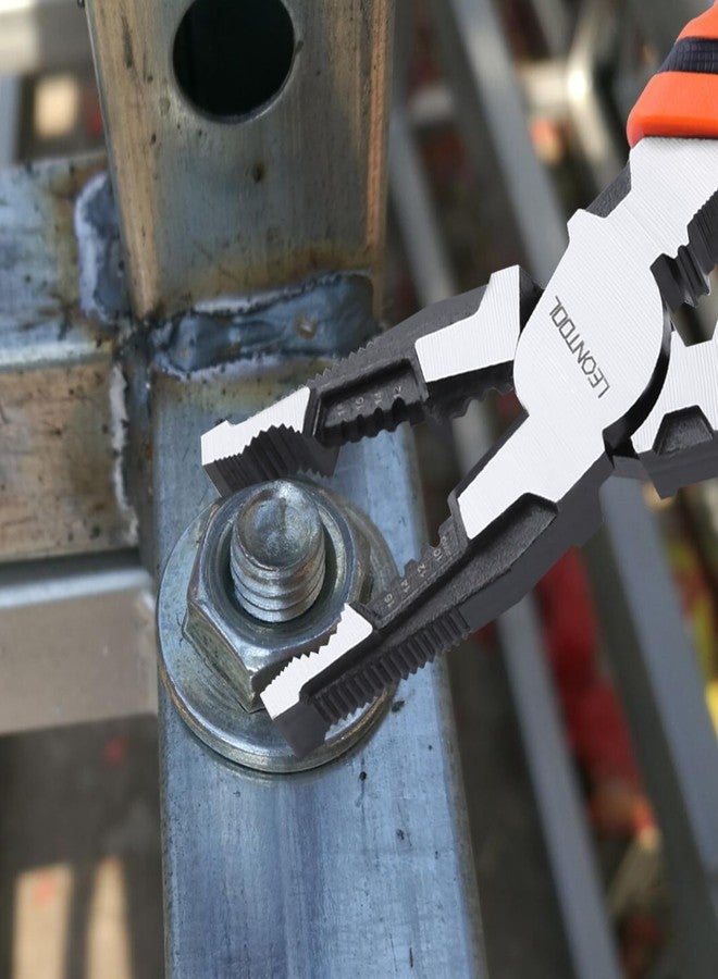 كماشة LEONTOOL 6 في 1 لخطوط الأسلاك مع قاطع أسلاك ومكشكش ومجرد، كماشة مركبة عالية الرفع مقاس 8 بوصات، كماشة CR-V لاستخراج البراغي المزورة المصنوعة من الفولاذ لفك أسلاك القطع وربط البراغي - Image 5