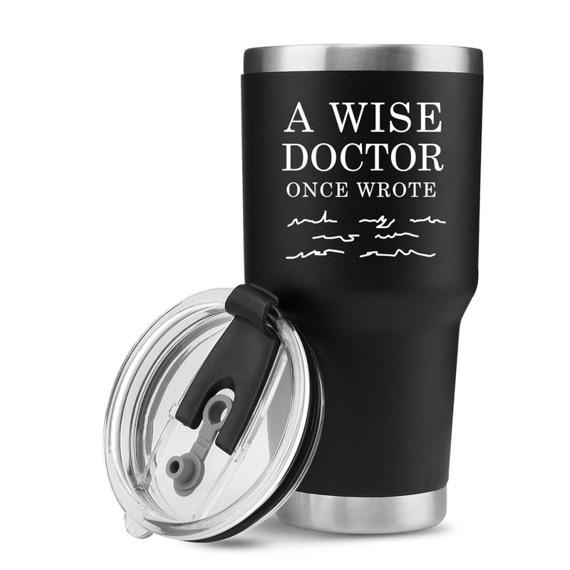 ط tumbler طبيب حكيم كتب ذات مرة هدايا للأطباء طبيب طالب طب MD ممارس DR كوب سفر تخرج معزول بالفراغ من الفولاذ المقاوم للصدأ مع غطاء قابل للإزالة وقشة سوداء 20 أونصة