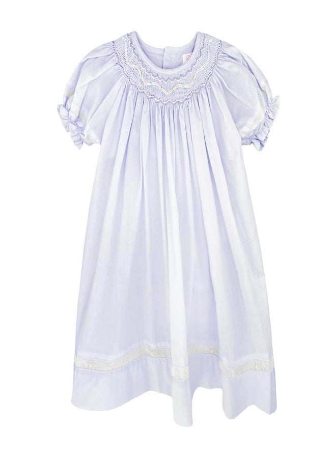 Petit Ami Baby Girls’ Smocked Daygown with Voile Insert, 12 Months, Lavender - Image 1