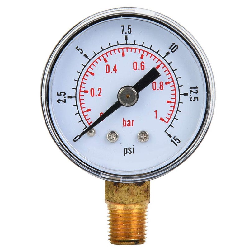 Mechanical Pressure Gauge 0 15psi 0 1bar Dual Scale Metal Casing For Air Oil Water - Image 1