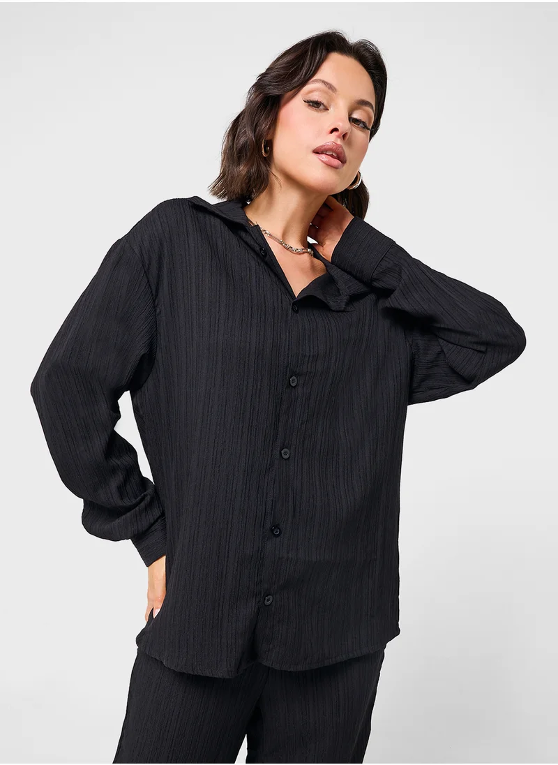 Ginger Plisse Button Down Shirt & Pant Set