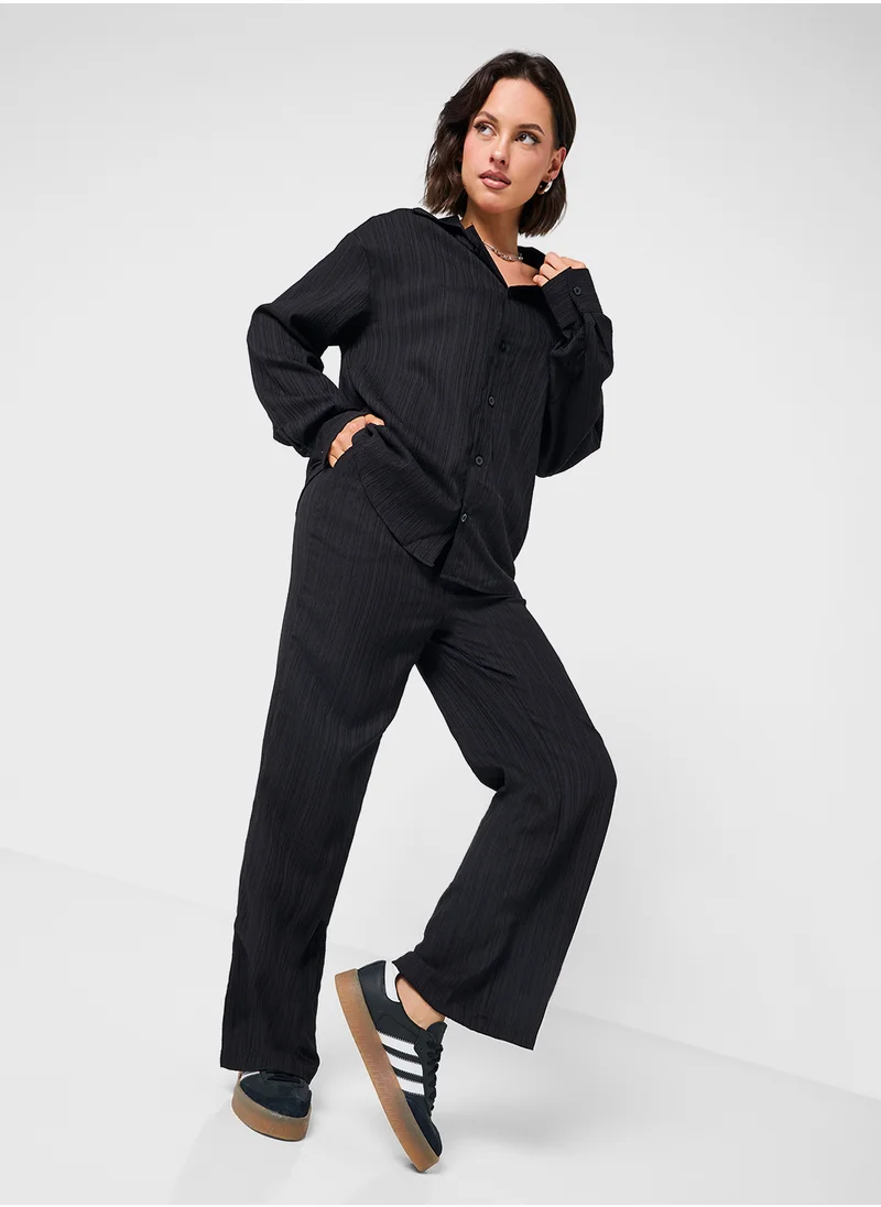 Ginger Plisse Button Down Shirt & Pant Set