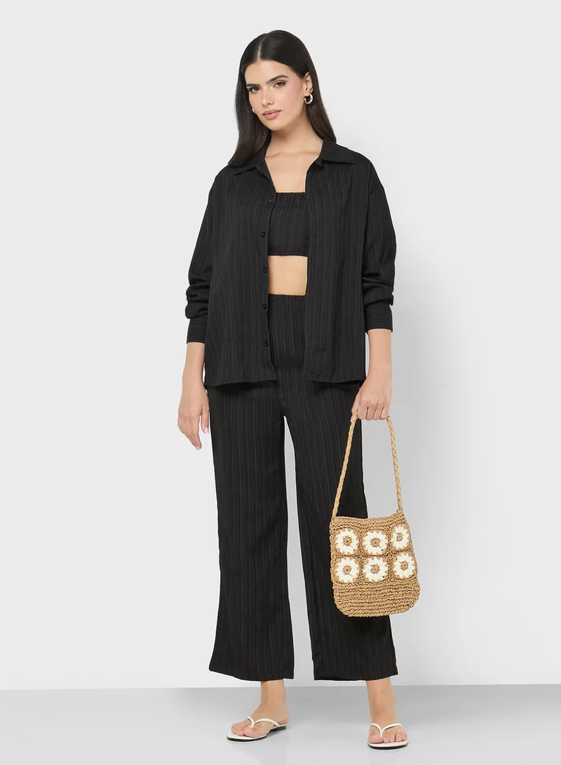 جينجر Plisse Button Down Shirt & Pant Set