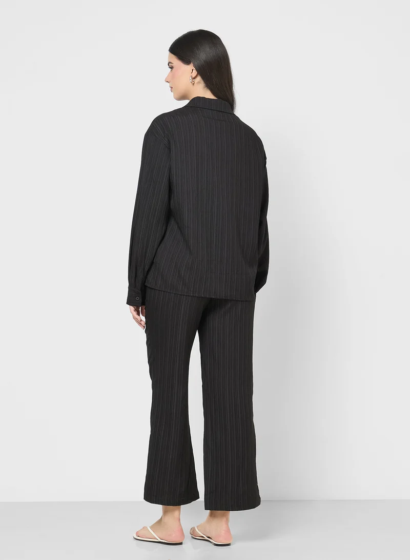 جينجر Plisse Button Down Shirt & Pant Set