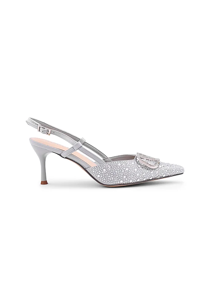 IconStyle Garavani VLogo Signature slingback in leather with rhinestones