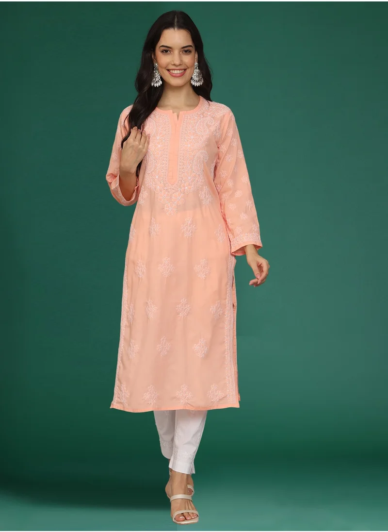 Alaya Women Hand Embroidered Chikankari Cotton Kurta-AL4043