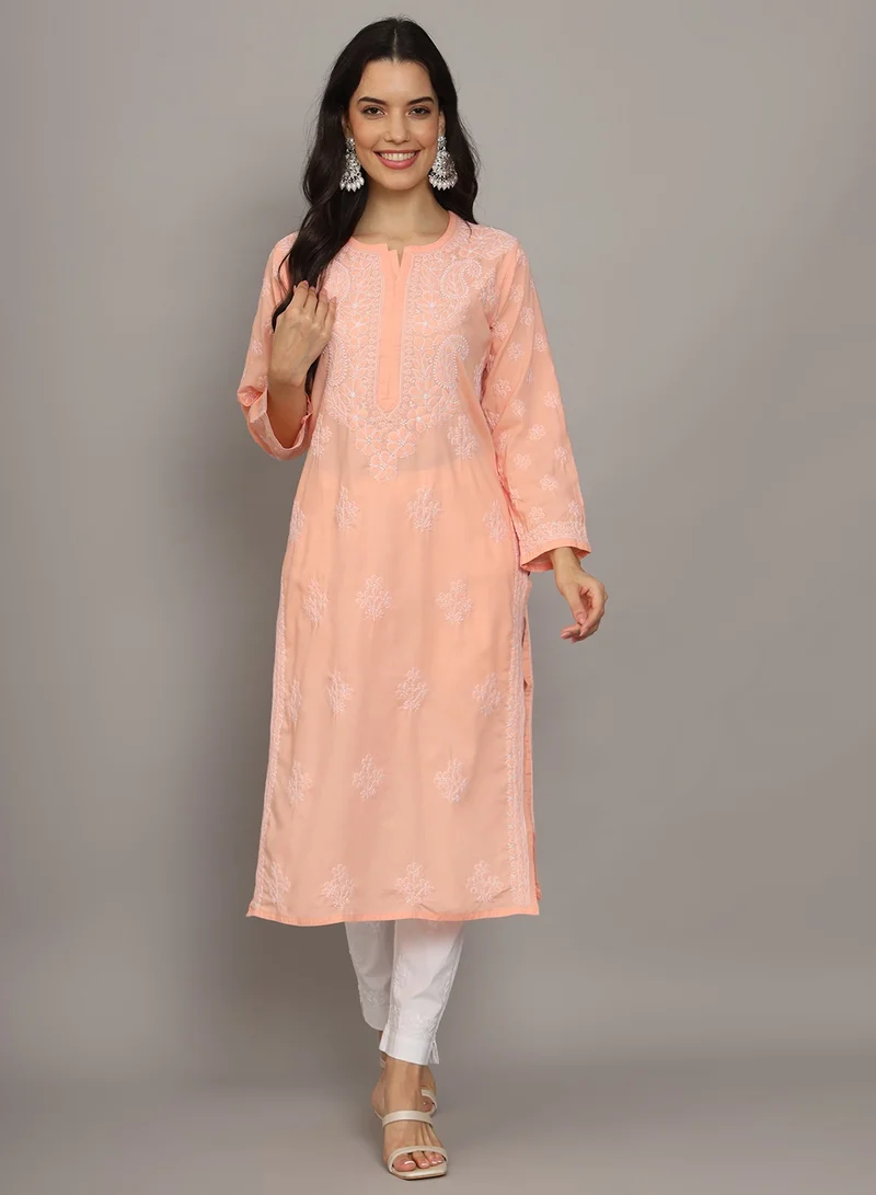 Alaya Women Hand Embroidered Chikankari Cotton Kurta-AL4043