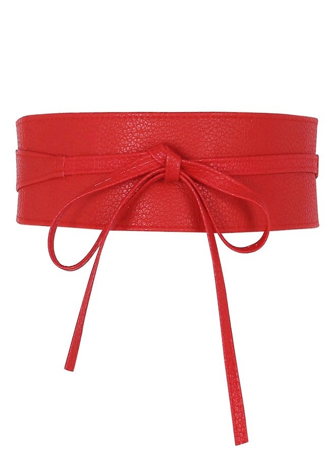 Ayliss Women Soft Leather Obi Belt Self Tie Wrap Cinch Belt,Red - Image 1