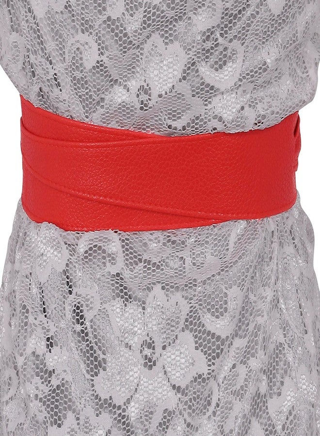 Ayliss Women Soft Leather Obi Belt Self Tie Wrap Cinch Belt,Red - Image 4
