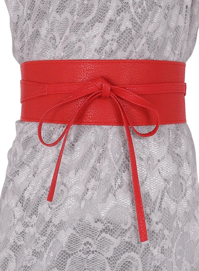 Ayliss Women Soft Leather Obi Belt Self Tie Wrap Cinch Belt,Red - Image 2