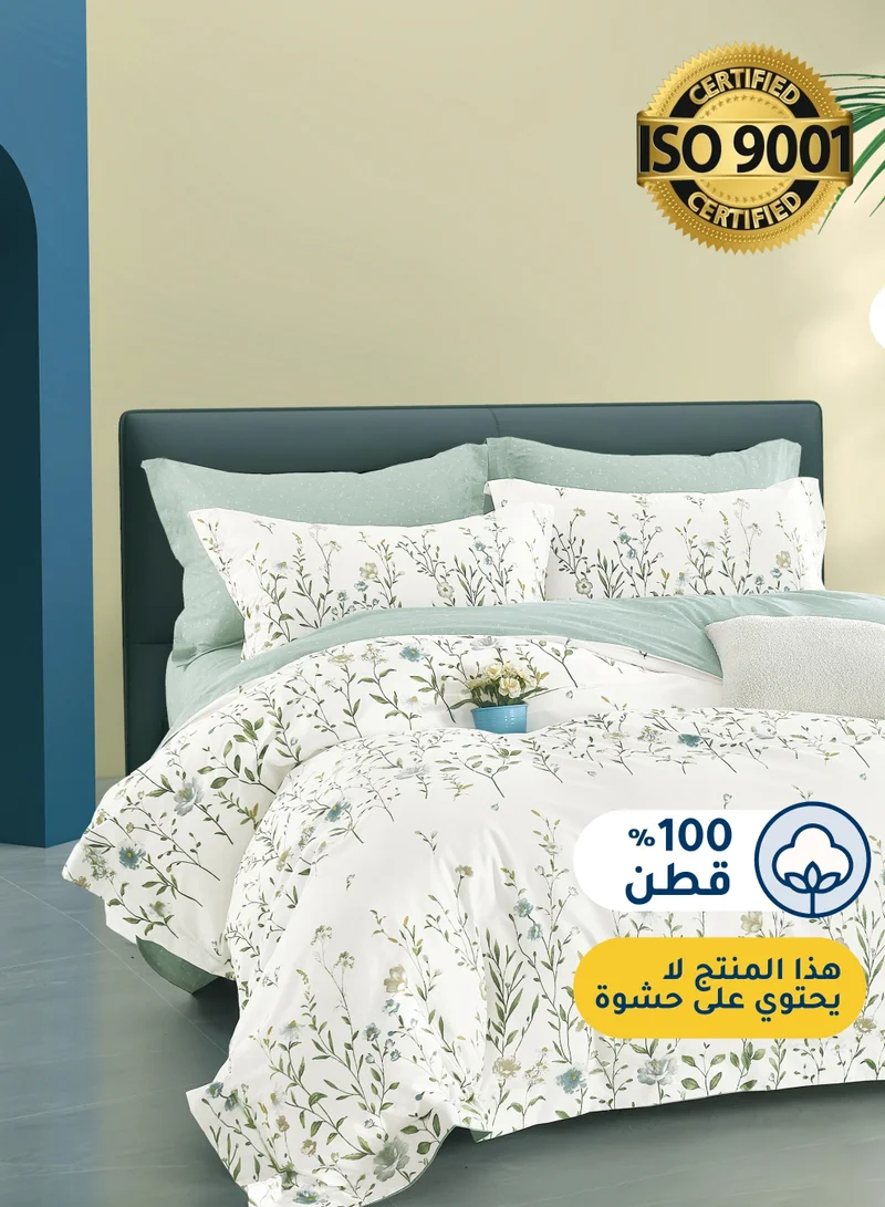 Master Home Textile Master Home Textile Cotton Floral Duvet Cover Set, Fits 200 x 200 cm King Size Bed, 200TC Cotton, 6-Piece Set with Zipper Closure and Corner Ties