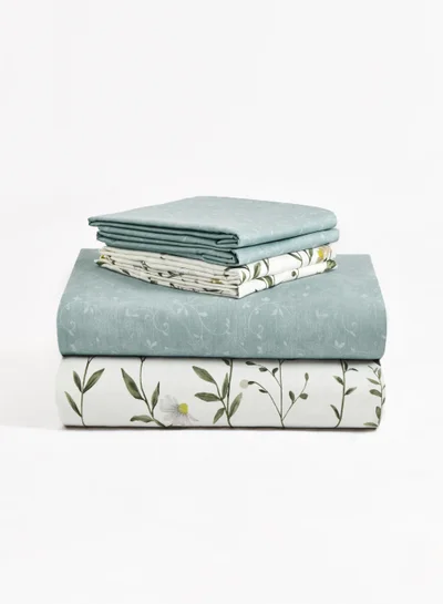 Master Home Textile Master Home Textile Cotton Floral Duvet Cover Set, Fits 200 x 200 cm King Size Bed, 200TC Cotton, 6-Piece Set with Zipper Closure and Corner Ties