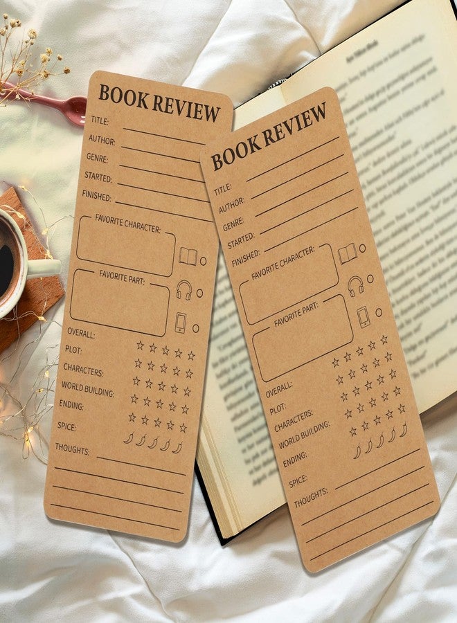 BLSUREFYX 60 PCS Book Review Bookmarks 3.5 x 8 Inch Kraft Book Marker Christmas Book Lovers Gifts for Bookworms Bookish Reading Log Page Markers for Students Teachers to Review and Tracker - Image 1