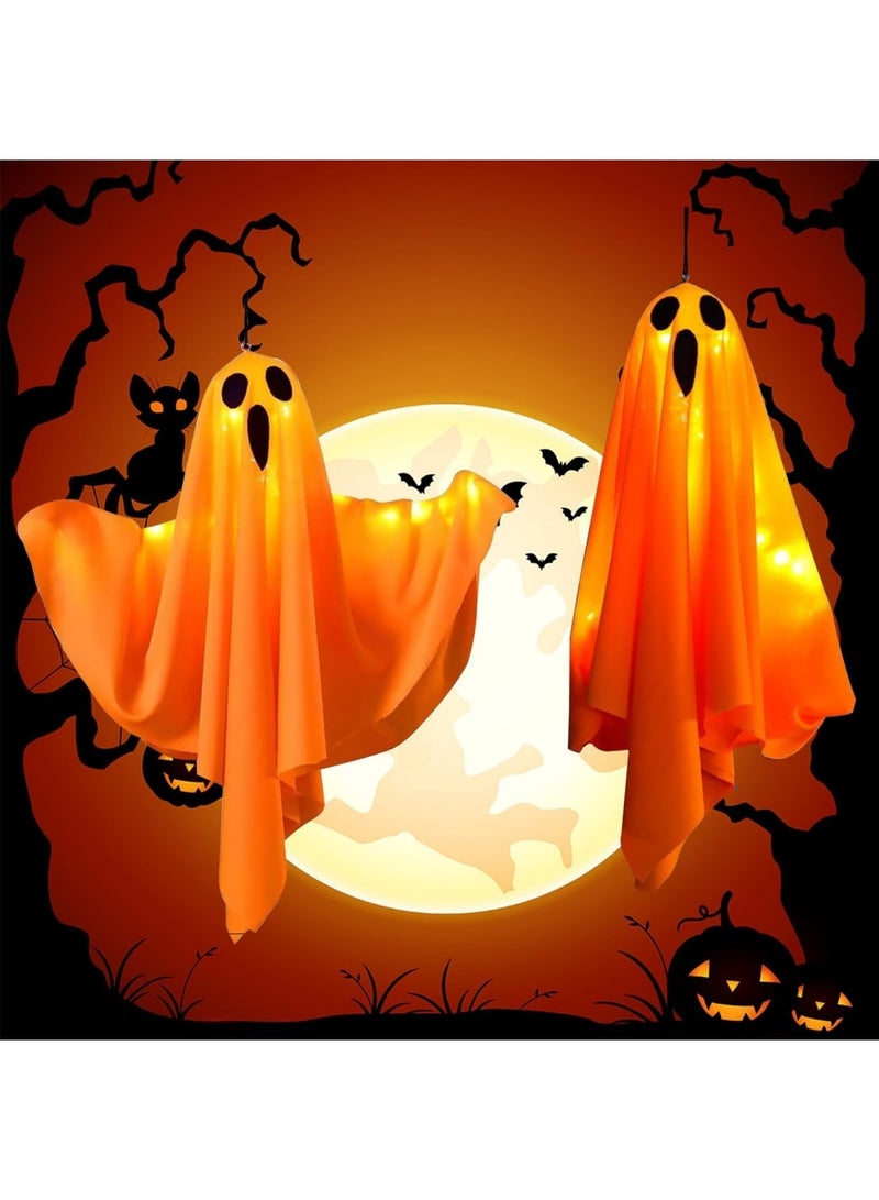 Halloween Decorations 19.6" Hanging Ghosts Light Up Kit Decor Warm LED Ghost Light Indoor Bedroom Wall Outdoor Fall Party Garden Patio Front Porch Yard Scary Cute Halloween Ghost Decor Gifts - Image 4