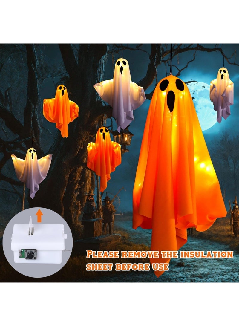 Halloween Decorations 19.6" Hanging Ghosts Light Up Kit Decor Warm LED Ghost Light Indoor Bedroom Wall Outdoor Fall Party Garden Patio Front Porch Yard Scary Cute Halloween Ghost Decor Gifts - Image 5