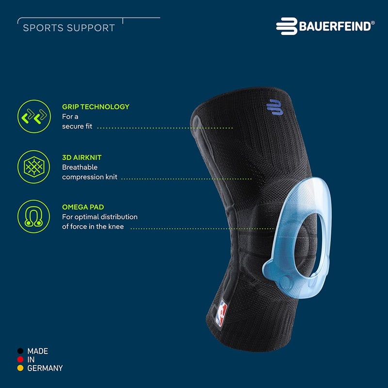 Bauerfeind Sports Knee Support NBA - Officially Licensed Basketball Knee Brace - Relief and Stabilization - Targeted Compression - Lightweight & Durable - Black, Large - Image 2