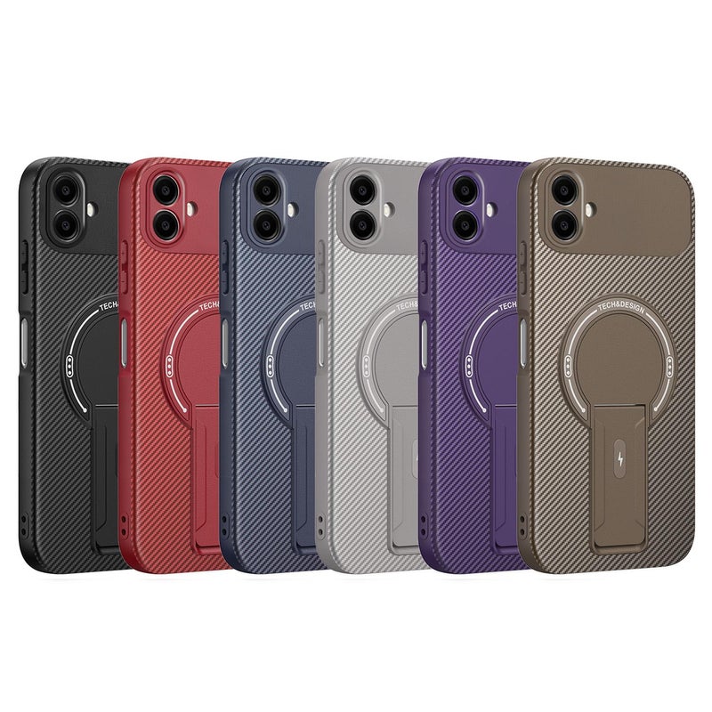 erorex For Samsung Galaxy A06 4G / 5G Carbon Fiber Texture MagSafe Phone Case with Holder(Grey) - Image 2