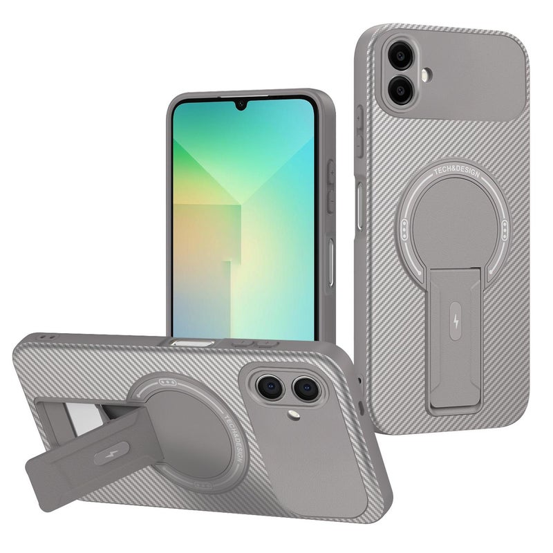 erorex For Samsung Galaxy A06 4G / 5G Carbon Fiber Texture MagSafe Phone Case with Holder(Grey) - Image 1