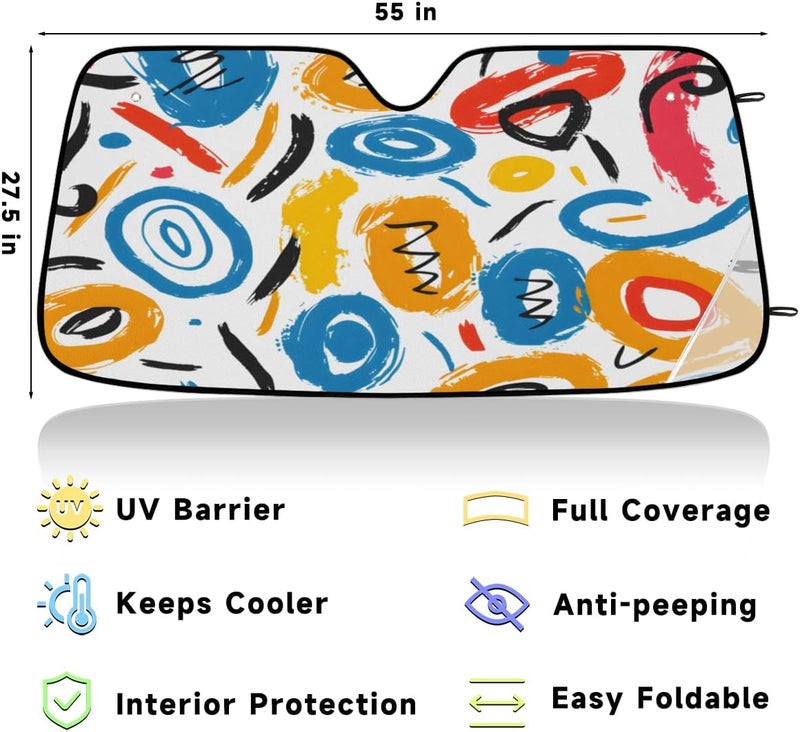 Colorful Polka Dot Car Windshield Sun Shade, UV Rays Protector and Heat Shield, Foldable Front Window Cover with Suction Cups for Interior Protection, - Image 3
