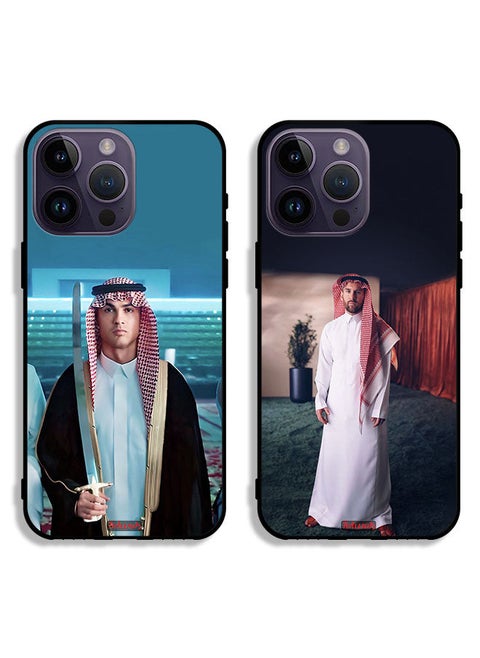 Two Cases For Apple iPhone 14 Pro Protective Covers Ronaldo and Messi in Arabic Dress