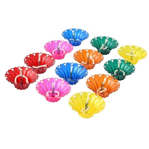 Craftam 3D Reflection Reusable Transparent Hard Plastic Multicolor Floating Oil Diya Deepak for Diwali Decoration and Gifts (Set of 12) - Image 3