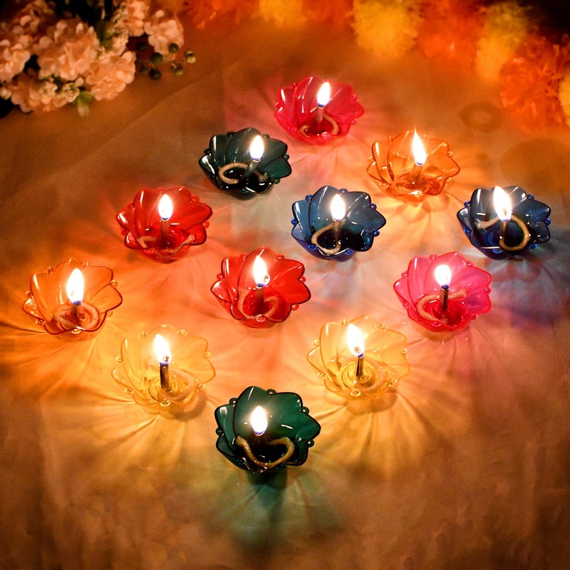 Craftam 3D Reflection Reusable Transparent Hard Plastic Multicolor Floating Oil Diya Deepak for Diwali Decoration and Gifts (Set of 12) - Image 5