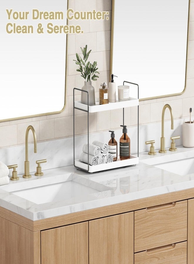 Forbena White Bathroom Organizer Countertop, Kitchen Counter Shelf Organizer for Coffee Bar Station, Makeup Vanity Organizers and Storage, Tiered Sink Tray for Perfurm Skincare (White and Grey) - Image 5