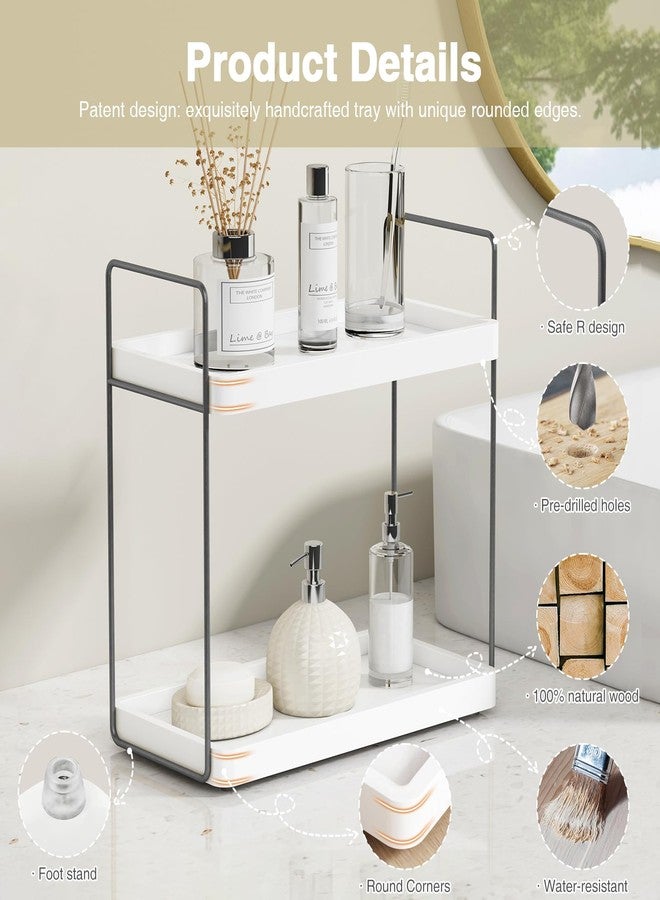 Forbena White Bathroom Organizer Countertop, Kitchen Counter Shelf Organizer for Coffee Bar Station, Makeup Vanity Organizers and Storage, Tiered Sink Tray for Perfurm Skincare (White and Grey) - Image 4