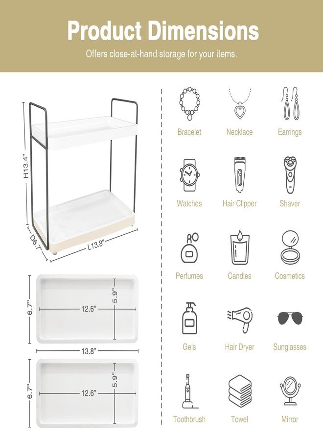 Forbena White Bathroom Organizer Countertop, Kitchen Counter Shelf Organizer for Coffee Bar Station, Makeup Vanity Organizers and Storage, Tiered Sink Tray for Perfurm Skincare (White and Grey) - Image 2