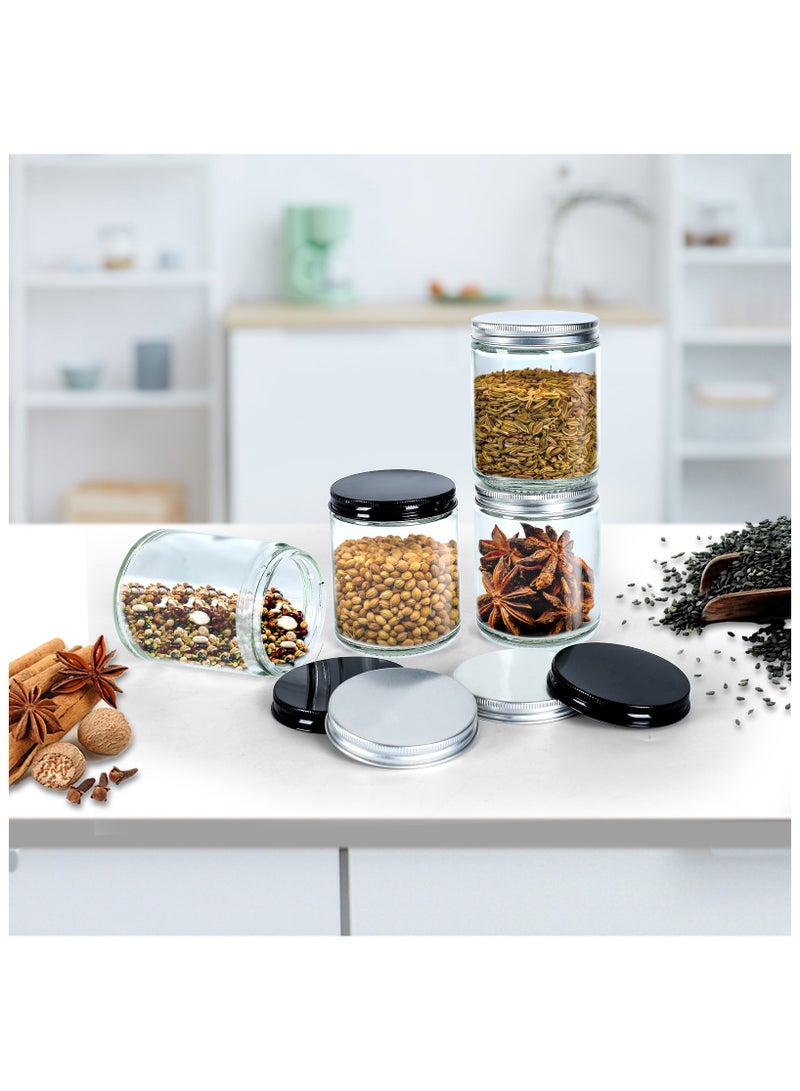 SKYLINE 12Pack 8oz Glass Jars with Black Metal Lids & Silver Aluminum Lids, Clear Round Empty Candle Containers with Airtight Lids for Food, Honey, Candy - Image 5