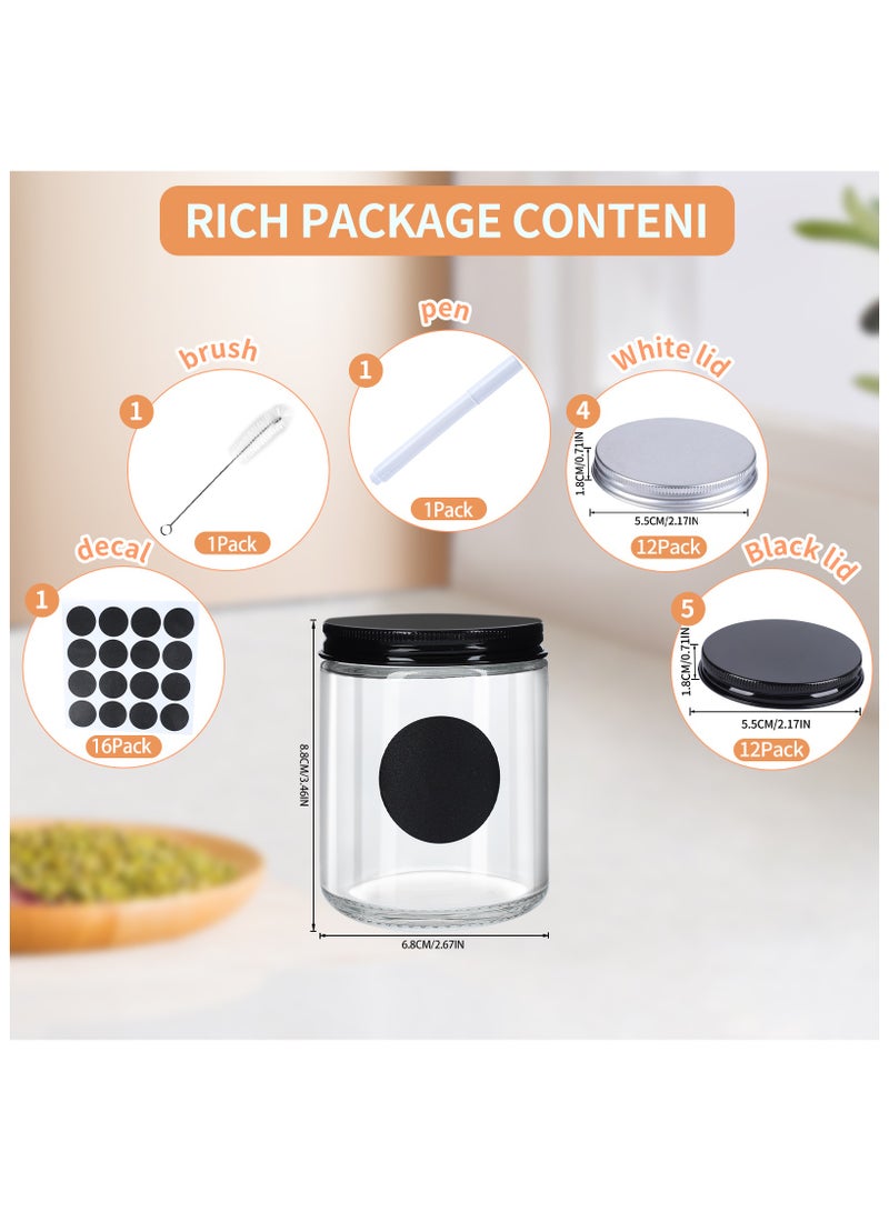 SKYLINE 12Pack 8oz Glass Jars with Black Metal Lids & Silver Aluminum Lids, Clear Round Empty Candle Containers with Airtight Lids for Food, Honey, Candy - Image 2