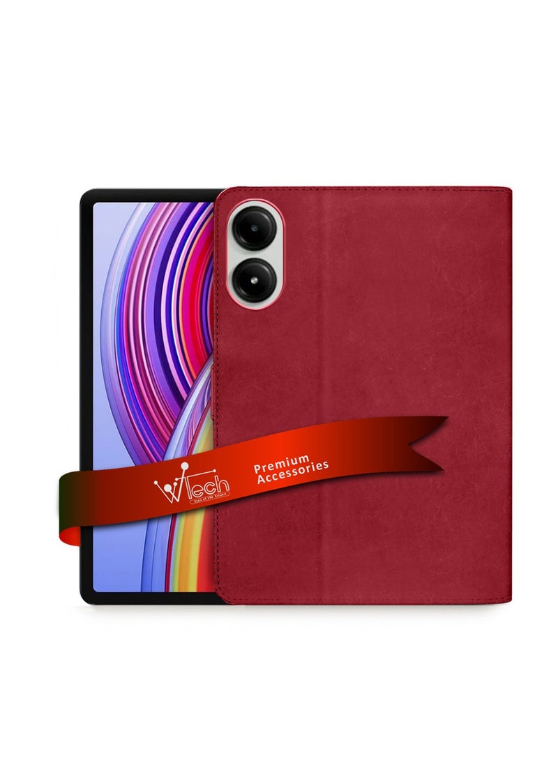 Wtech Xiaomi Redmi Pad Pro 2024 / Xiaomi Poco Pad 2024 12.1 Inch / Xiaomi Poco Pad M1 2025 /  Xiaomi Redmi Pad 2 Pro 2025 PU Leather Magnetic Closure Flip Case Cover - Red - Image 1