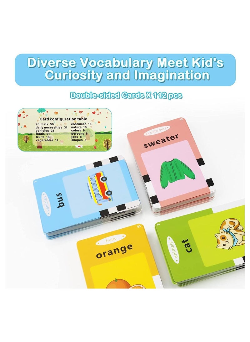 Educational Toy for Kids Listen and Learn Literacy Audible Flash Cards for Toddlers 1 2 3 4 5 6 Years Old Boys Girls Flashcards Device with 112 pcs Double-Sided Cards 224 Words  - Image 3