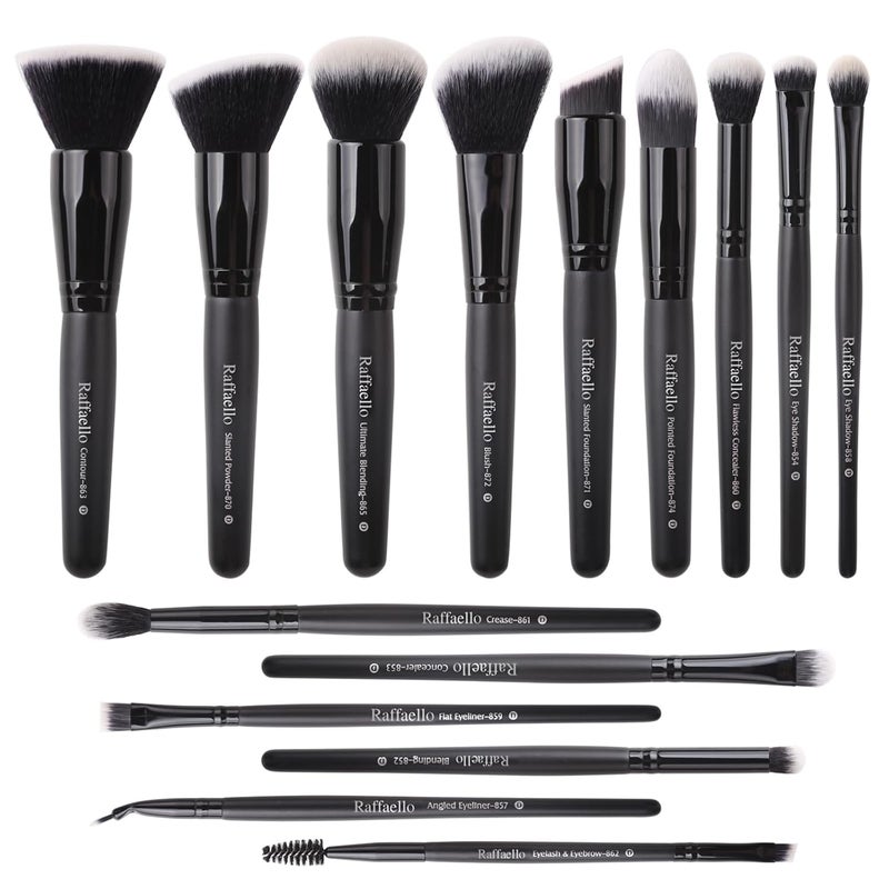 Raffaello Makeup Brushes 15Pcs Makeup Brush Set Premium Synthetic Powder Foundation Contour Blush Concealer Eye Shadow Blending Liner Make Up Brush Kit - Image 1