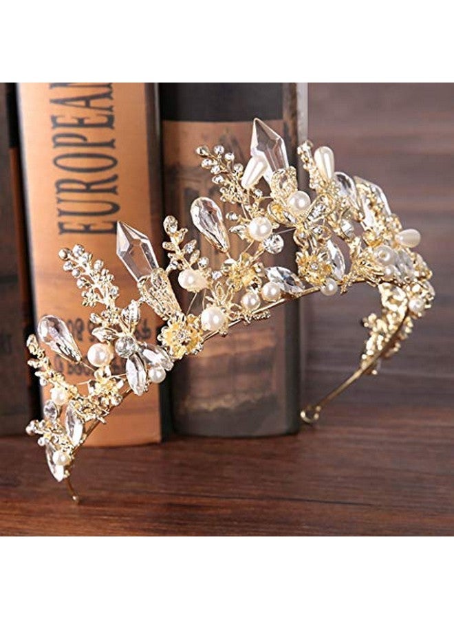 Bmirth Baroque Crown And Tiara Gold Crystal Pearl Bride Wedding Queen Crowns Decorative Princess Tiaras Rhinestone Hair Accessories For Women And Girls (A) - Image 1