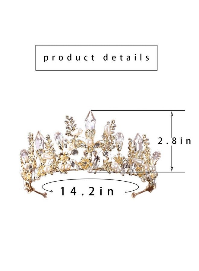 Bmirth Baroque Crown And Tiara Gold Crystal Pearl Bride Wedding Queen Crowns Decorative Princess Tiaras Rhinestone Hair Accessories For Women And Girls (A) - Image 4