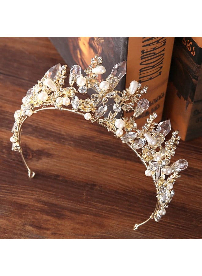 Bmirth Baroque Crown And Tiara Gold Crystal Pearl Bride Wedding Queen Crowns Decorative Princess Tiaras Rhinestone Hair Accessories For Women And Girls (A) - Image 5