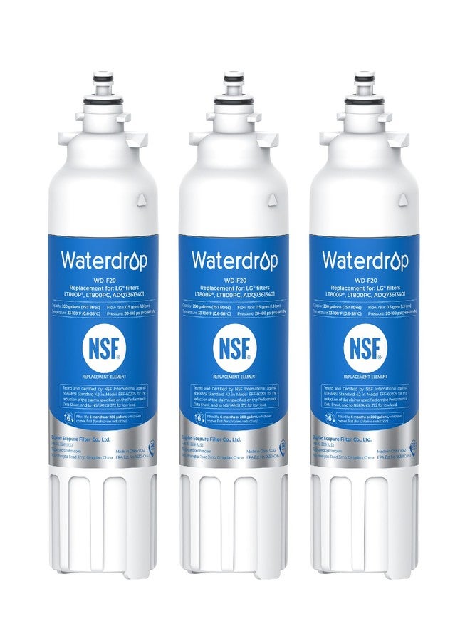 ووتر دروب فلتر مياه بديل من Waterdrop طراز ADQ73613401، متوافق مع أجهزة LG® LT800P®، وADQ73613402، وADQ73613408، وADQ75795104، وKenmore 9490، وLSXS26326S، وLMXC23746S، وLSXS26366S، وLSXS26386D، وWD-F20، عبوة من 3 قطع. - Image 1