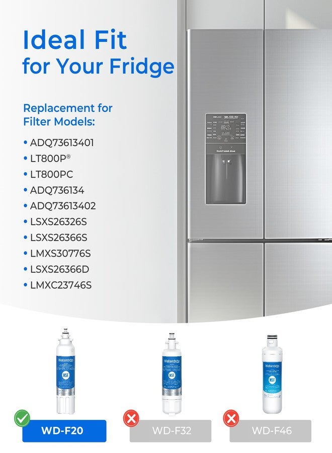 ووتر دروب فلتر مياه بديل من Waterdrop طراز ADQ73613401، متوافق مع أجهزة LG® LT800P®، وADQ73613402، وADQ73613408، وADQ75795104، وKenmore 9490، وLSXS26326S، وLMXC23746S، وLSXS26366S، وLSXS26386D، وWD-F20، عبوة من 3 قطع. - Image 2